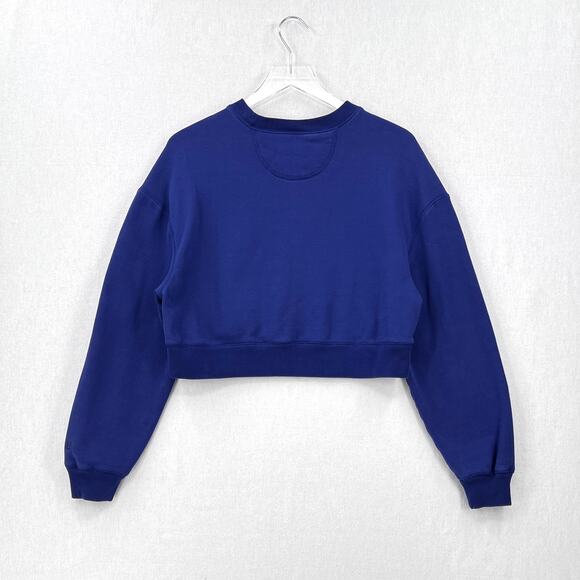 EVERLANE Long Sleeve Cropped Crewneck Sweatshirt Womens Medium Blue Relaxed - Picture 4 of 14